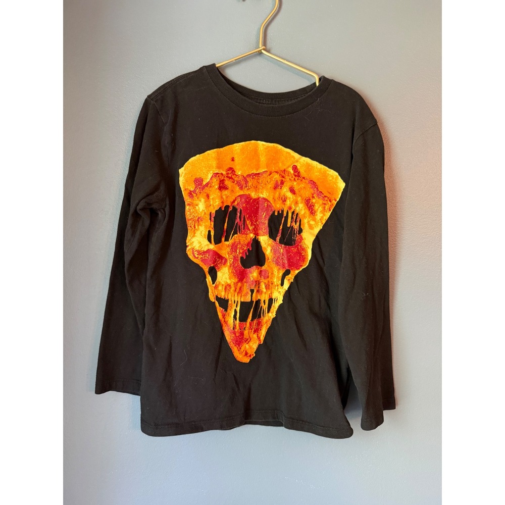 The Childrens Place Boys Black Pizza Skull Graphic Long Sleeve Tee Shirt M 7/8